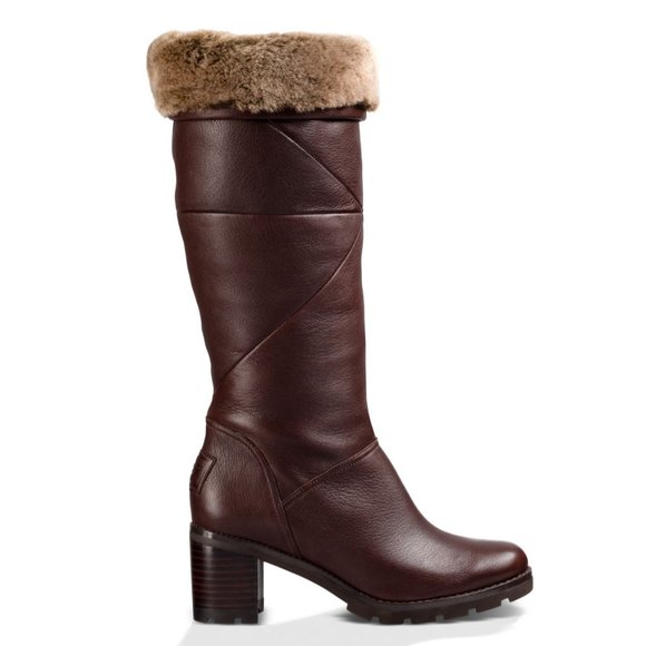 UGG 6 Avery Brown Sheepskin Shearling Fur Lined Knee High Boots - Picture 4 of 9